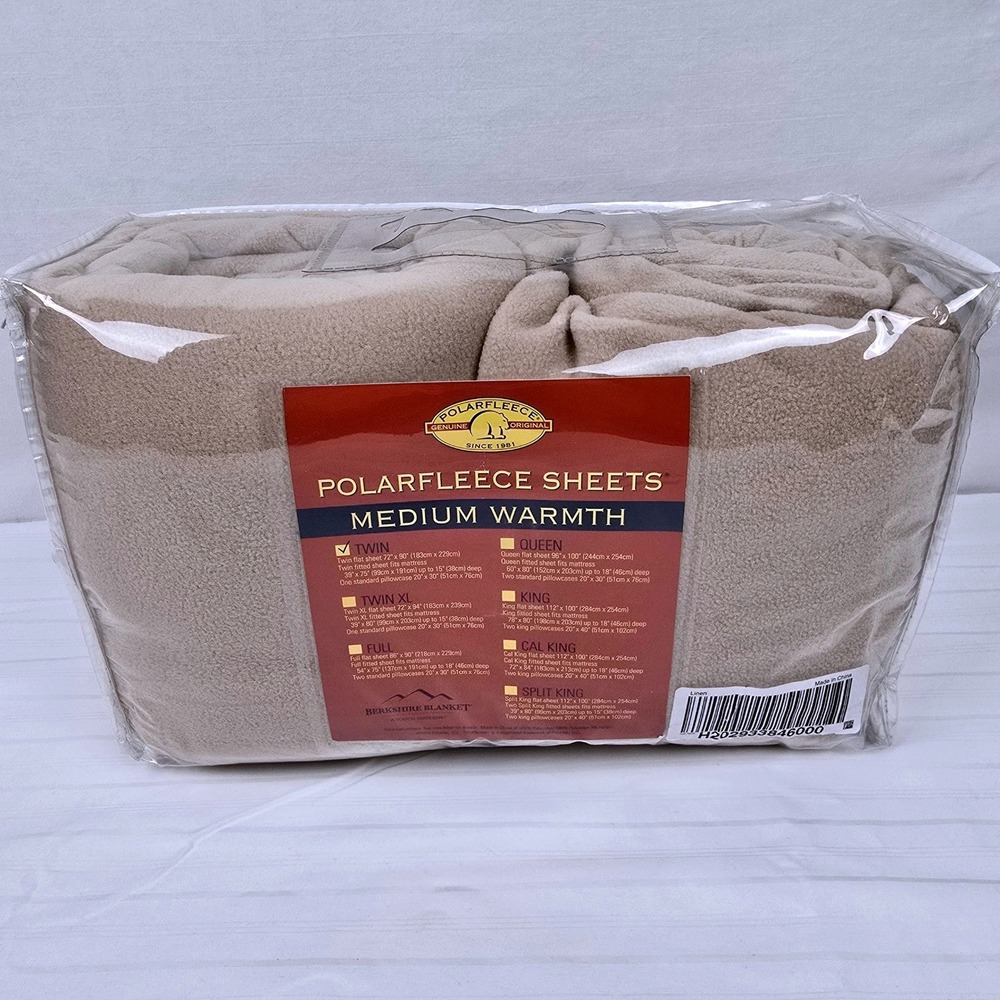 Berkshire Blanket Polar Fleece Sheets Twin Linen Tan Medium Warmth 3pc Set